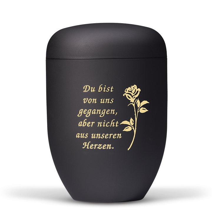 Urne Anthrazit Velour, Rose Foliendekor, Trauertext Nr. 2