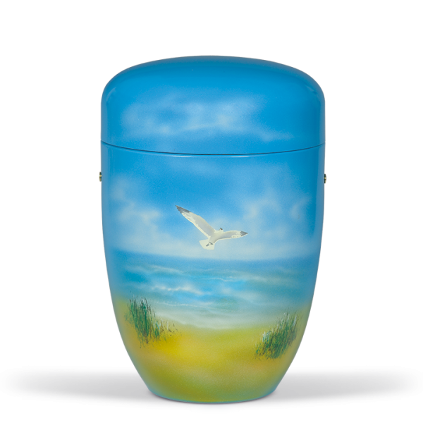 Urne Blau, Airbrush - "Möwe am Strand"