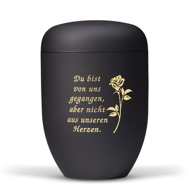 Urne Anthrazit Velour, Rose Foliendekor, Trauertext Nr. 2