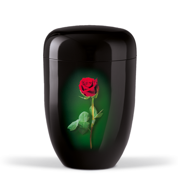 Urne Schwarz, Stielrose mit Airbrush hinterlegt