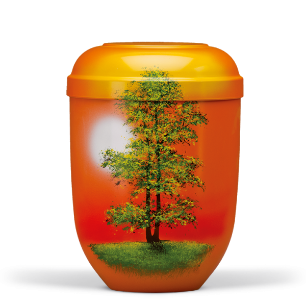 Urne Terracottafarbig, Airbrush Motiv: Herbstbaum