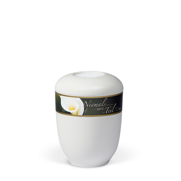 Urne Cremeweiss, Dekorband "Calla", Trauertext 4