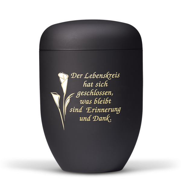 Urne Anthrazit Velour, Calla Gold/Weiss Foliendekor, Text Nr. 1