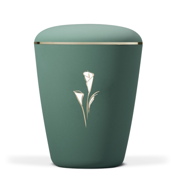 Urne Olivegrün-Velour, Dekor Calla Gold/Weiss, Goldband
