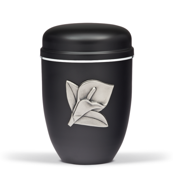 Urne Schwarz-Matt, zinnf. Metallpl. "Calla"